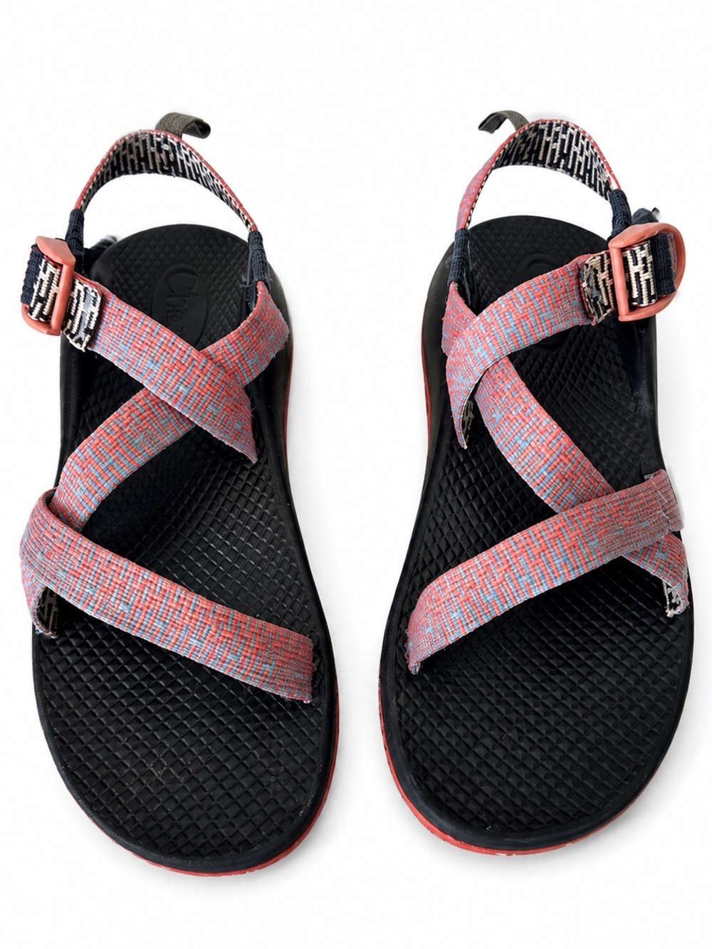 Girls Chaco Z/1 EcoTread Sport Hiking Water Sandals adjustable Coral Black 4